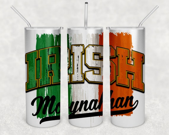20 Oz. Personalized Tumbler Irish Flag Family Thermos Water Bottle Stainless Steel Straw Lid St Patrick's Day Ireland Cup Drink