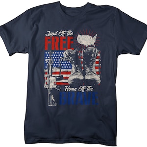 Men's 4th July T-shirt Land Free Home Brave Tee Soldier - Etsy