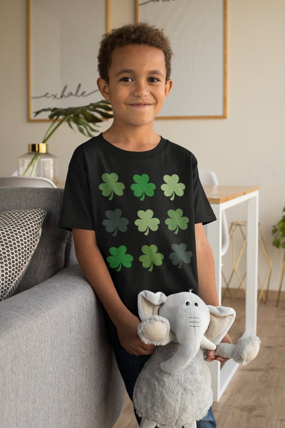 Kids Funny St. Patrick's Day Shirt Shamrock Clovers Glam Patty's Irish Glam Clovers Luck Cute Adorable Icons Ireland Unisex Boys Girls