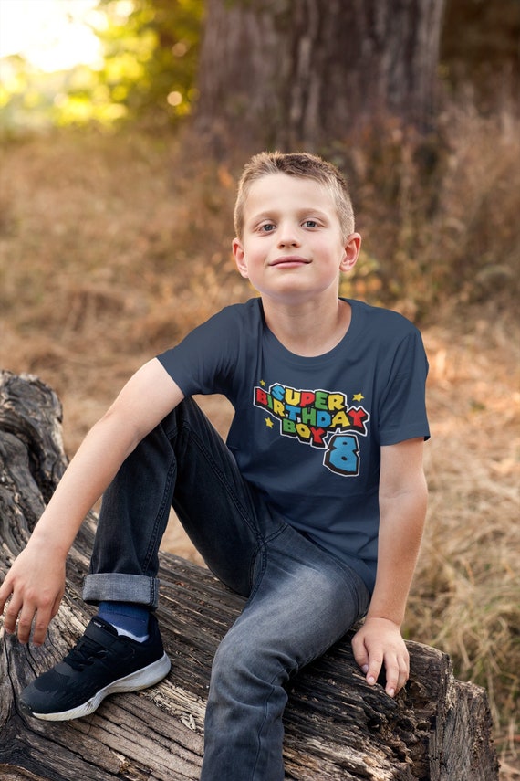 Boy's 8th Birthday Shirt Super 8 Year Old T-Shirt Gift Idea For Kid Bold Colorful Theme Two Gift Unisex Boy's Youth