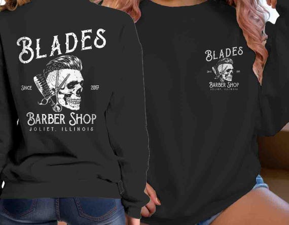 Men's Custom Barbershop Sweatshirt Personalized Barber Company Hair Rockabilly Skull Fades Vintage  Logo Business Grunge Unisex For Men