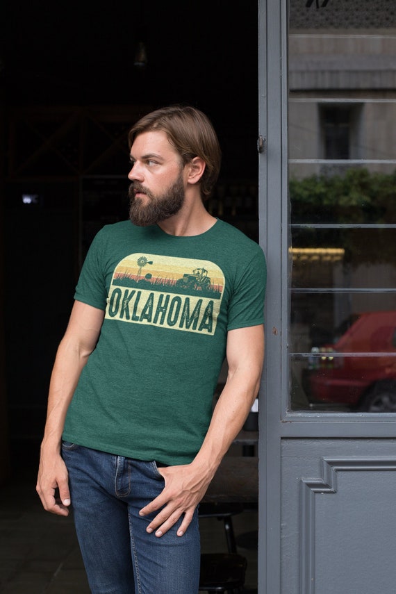 Men's Retro Oklahoma Shirt Farm Tractor T Shirt Vintage State Pride Farming Farmer Gift Oklahoma State Tee Man Unisex