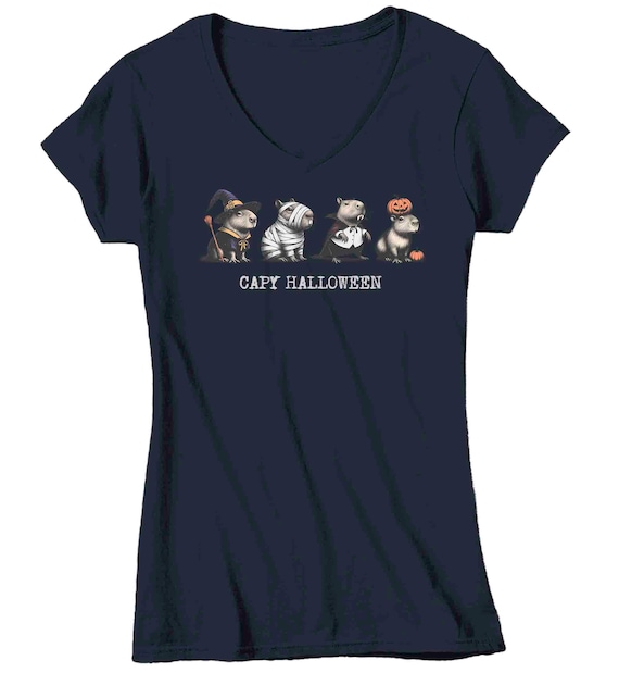 Women's Funny Halloween Shirt Cute Capybara Shirts Gift Idea Capy Halloween Cute Rodent T Shirt Cute Witch Pumpkin Mummy Ladies TShirt