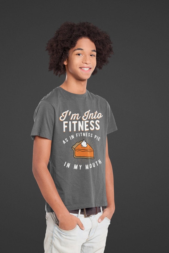 Kids Funny Turkey T Shirt Thanksgiving Shirts Into Fitness Pie In Mouth Workout Tee Pumpkin Day TShirt Humor Unisex Youth