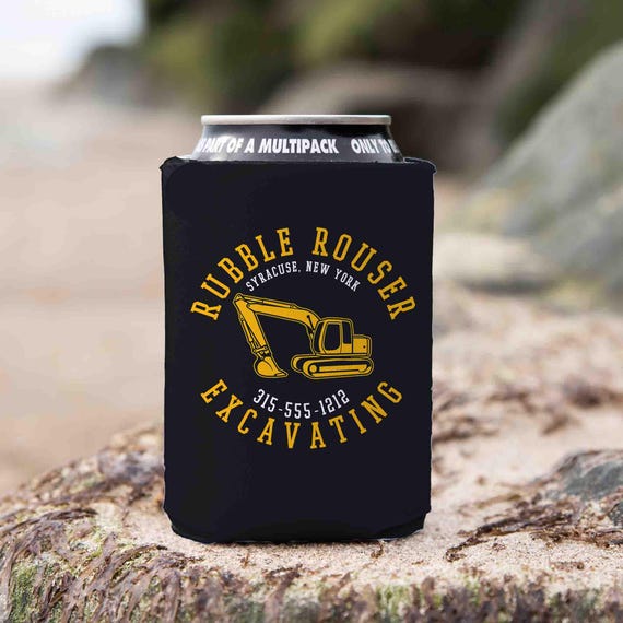 Men's Custom Construction Cozie Personalized Company Excavating Dig Demo Clear Can Cooler Backhoe Contractor Logo Business Foam Cozie