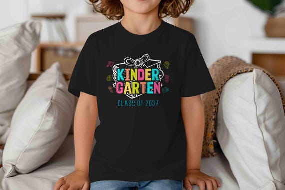 Kids Cute Kindergarten Shirt Back To School TShirt Class of 2037 Cute Icons T-Shirt Kindergarten T Shirt Boho Children's School Gift Girl's