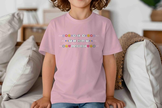 Kids 1st Grade Shirt Friendship Bracelet TShirt Cute Girl's T-Shirt Flowers First Grader 1st T Shirt Cute Girl's Youth Gift Children's