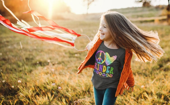 Kids Kindergarten Shirt Peace Love T Shirt Tie Dye Kinder Grade K Kindergarten Hippie Retro Boho Cute Tee Girl's Back To School