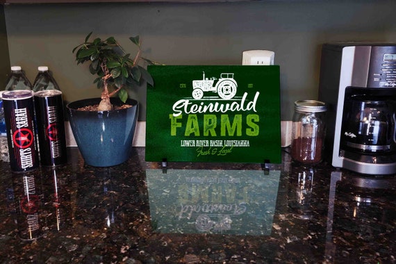 Personalized Farm Glass Cutting Board Vintage Farming Custom Farmhouse Farmer Gift For Mom Tractor Farming Kitchen Decor Countertop Art