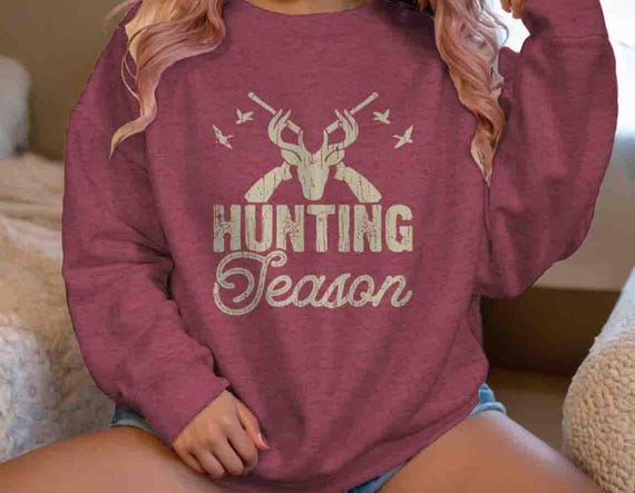 Men's Hunting Sweatshirt Season Duck Fowl Crewneck Gun Rifle Antlers Pullover Gift Idea Unisex Hunter Hunts Deer Funny For Him Men Grunge