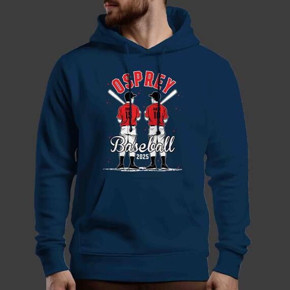 Men's Personalized Baseball Hoodie 2 Players Boys Sons Playing Custom Baseball Sweatshirt Gift Team Twins Two Boys Man Unisex Baller