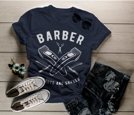 Women's Barber T-Shirt Haircuts & Shaves Vintage Tee Razor Clippers Shirt For Hipster Barbers