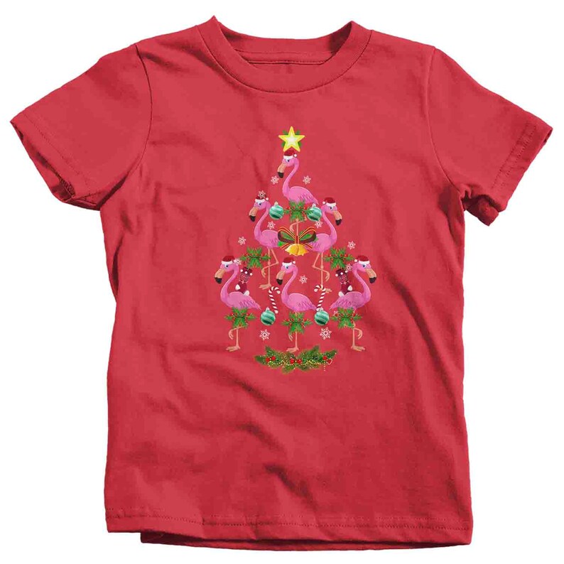 Kids Christmas Tree T Shirt Flamingo Christmas Shirts Pink Etsy