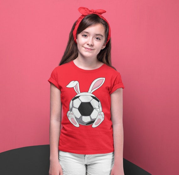 Kids Funny Easter T Shirt Soccer Ball Bunny Shirt Rabbit Ears Feet Soccer Player Gym TShirt Gift Easter Tee Boy's Girl's Youth