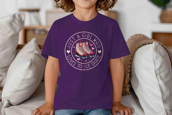 Kids Ice Skating Shirt Just a Girl Loves Skater TShirt Skates Cute T-Shirt Gift Funny T Shirt Youth Children's Unisex Rink Tee Gift Idea