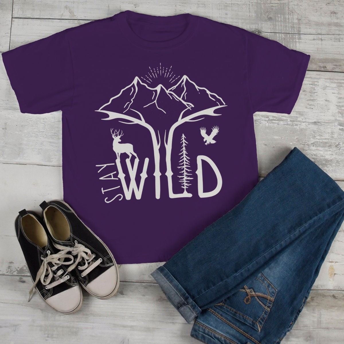 Kids Hipster Stay Wild Shirt Mountains T-shirt Explore Antlers | Etsy
