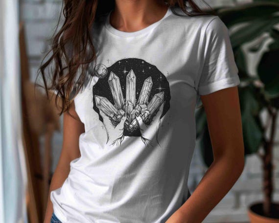 Women's Crystal TShirt Energy Shirt Reiki Healer Healing Positive Mineral Rock Crystal Gift Unisex Tee Witch Wicca Wiccan For Her Woman
