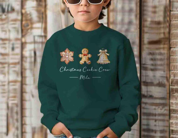 Personalized Christmas Cookie Crew Sweatshirt Custom Name Crewneck Baker Gift Idea Group Holiday Shirts For Kids Youth