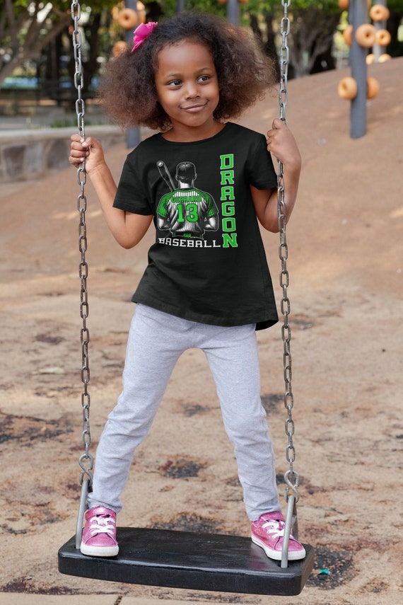 Kids Personalized Baseball Player Shirt Illustration Team Player Boy Batter Tshirt Custom Jersey Team Logo Tee Youth Boy's Girl's Gift Idea