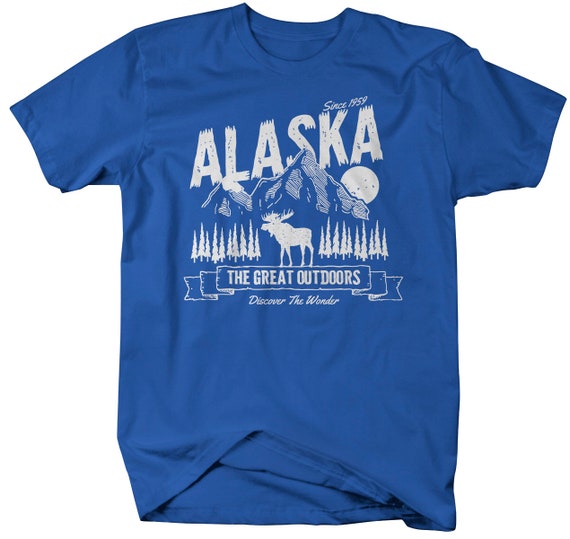 Men's Unisex Alaska T-Shirt Great Outdoors Moose Tee Camping Adventure Shirt