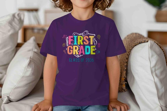 Kids Cute First Grade Shirt Back To School TShirt Class of 2036 Cute Icons T-Shirt 1st Grade 1  T Shirt Boho Children's School Gift Girl's