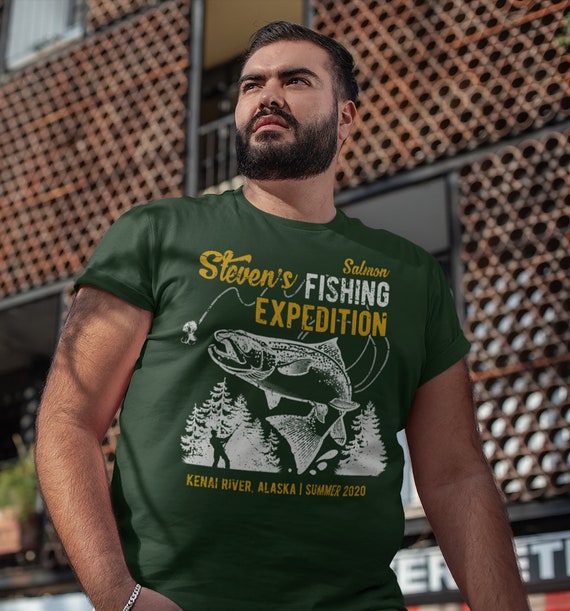 Men's Personalized Salmon Fishing T-shirt Fisherman Trip Expedition Tee  Shirt Men's Gift Custom Salmon Shirts 