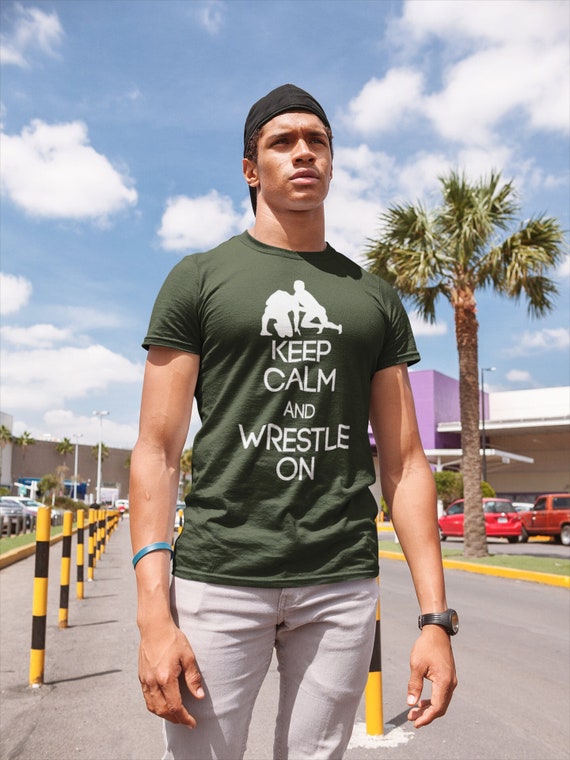 Men's Wrestling Shirt Keep Calm Wrestle On T-Shirt Wrestling T Shirts Wrestler Gift Tee High School Unisex Boys Men