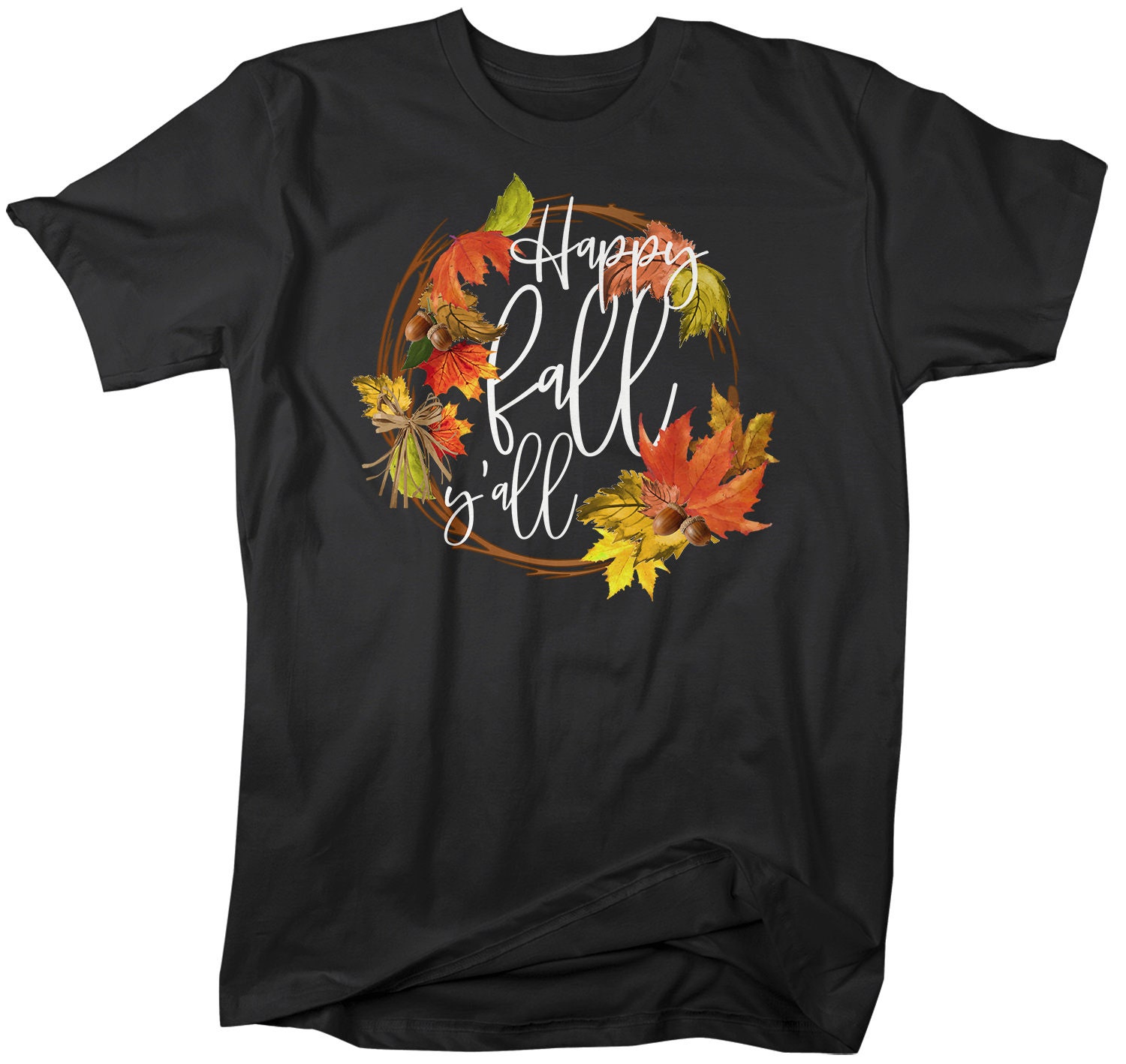Men's Happy Fall Y'all T Shirt Leaf Wreath Graphic Tee | Etsy