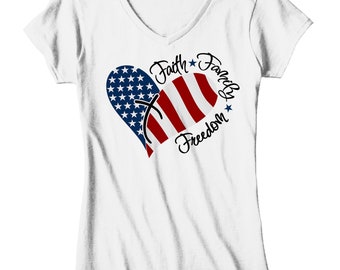 VVNTY American Flag Heart Women's T-Shirt - Patriotic 4th Of July Graphic Tee, Red, Size L
