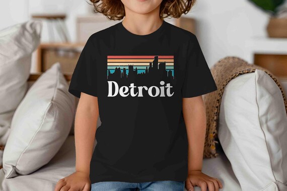 Kids Detroit Shirt Michigan Shirt Skyline City MI T Shirt Gift Travel Tour Gift Tourist Unisex Soft Graphic Tee Sky State City Auto Motor
