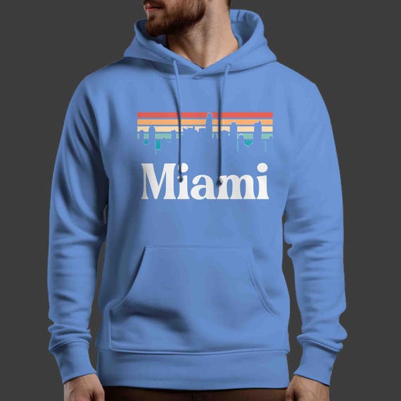 Men's Miami Hoodie Florida Skyline Palm Pullover Sweatshirt Tower Skyscraper City Gift Travel Tour Gift Tourist Unisex Graphic Sky City