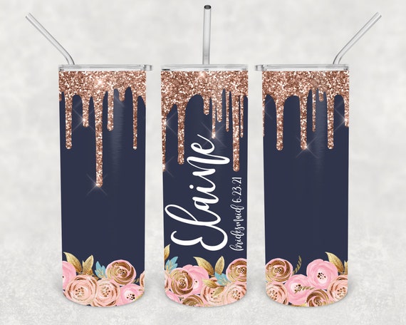 20 Oz. Personalized Floral Tumbler Bridesmaid Gift Water Bottle Stainless Steel Skinny Tumbler Custom Gift For Wedding Bridal