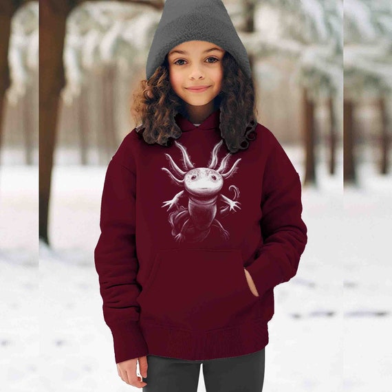 Kids Gildan Fleece Axolotl Hooded Sweatshirt Amphibian Illustration Species Pullover Hoodie Types Endangered Animals Gift Idea Youth Unisex