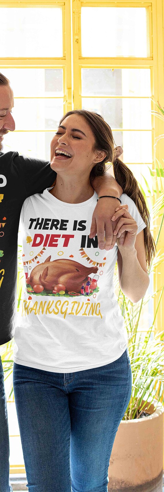 Women's Funny Thanksgiving Tee No Diet In Thanksgiving Shirt Hilarious Turkey Day Shirt Humor Holiday Ladies Soft Graphic TShirt