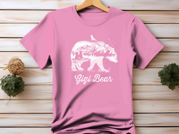 Unisex Gigi Bear T Shirt Grandma T Shirts Hipster Double Exposure Camping Shirts Mother's Day Gift Cotton Tee Women's T-Shirt Mom Mama Gaga