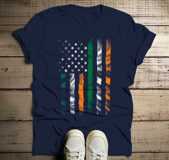 Men's American Irish T-Shirt Patriotic St. Patrick's Day Shirt American Irish Pride Grunge Shirts