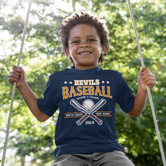 Kids Personalized Baseball Or Softball Player Shirt Team Batter T Shirt Custom Vintage Bat & Ball Logo Graphic Tee Youth Unisex