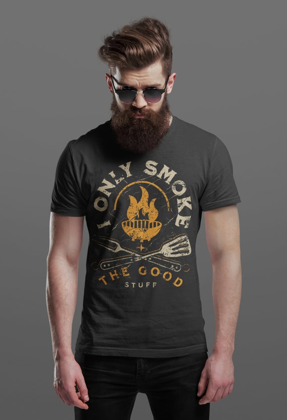 Men's Funny BBQ T Shirt Only Smoke Good Stuff Barbeque Shirts Hipster Chef Cook Fathers Day Humorous Gift For Him Graphic Tee Man's Unisex