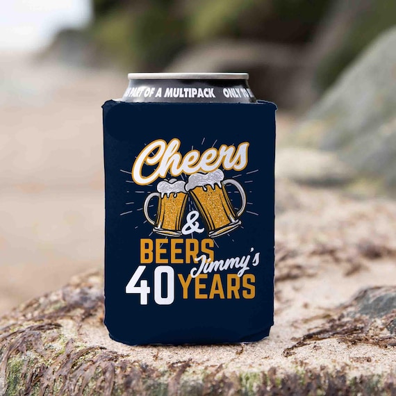 Funny Birthday Cozie Cheers Beers Custom Personalized Party 21st 30th 40th 50th 60th 70th 80th Gift For Him Group Can Cooler Foam 12 oz.