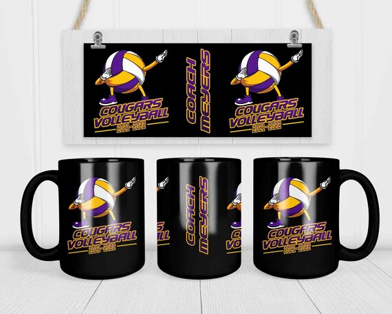 Personalized Volleyball Coffee Mug Coach Gift Cup Personalized Gift Coffee Mugs Custom Dabbing Ball 15 oz. 20 oz. Jumbo Size Big Mega