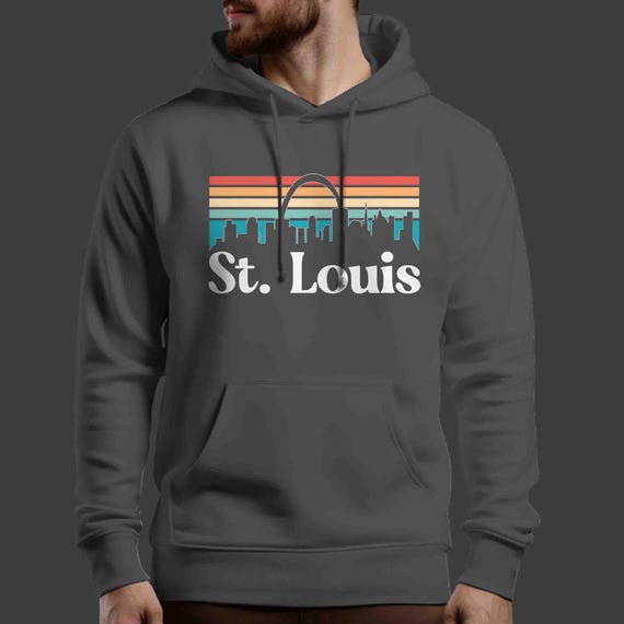 Men's St. Louis Hoodie MO Shirt Skyline City Missouri Pullover Sweatshirt Gift Travel Tour Gift Tourist Graphic Tee Sky State City Midwest