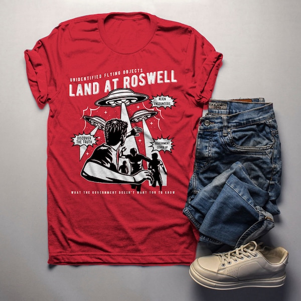 Men's UFO T Shirt Roswell Shirt Conspiracy Graphic Tee Cover Up Landing Vintage Retro TShirt