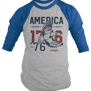 America T-Shirt Patriotic Vintage 1776 Eagle Pride Freedom Liberty 4th July Shirts Men's 3/4 Sleeve Raglan image 7