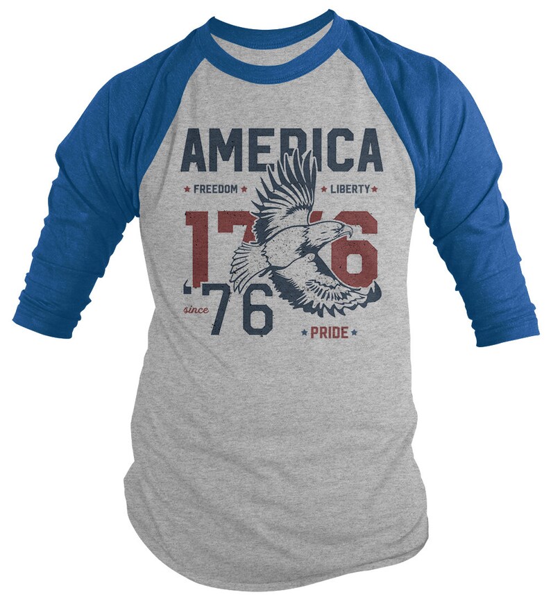 America T-Shirt Patriotic Vintage 1776 Eagle Pride Freedom Liberty 4th July Shirts Men's 3/4 Sleeve Raglan image 7