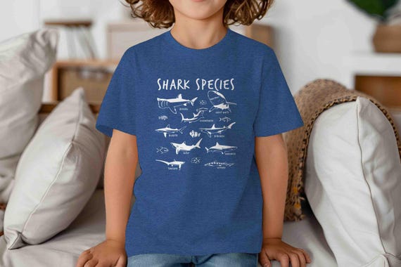 Kids Shark Shirt Species Of Fish TShirt Ocean Marine Biology T-Shirt Gift Types Catalog T Shirt Kinds TShirt Unisex Tee Gift Idea Youth