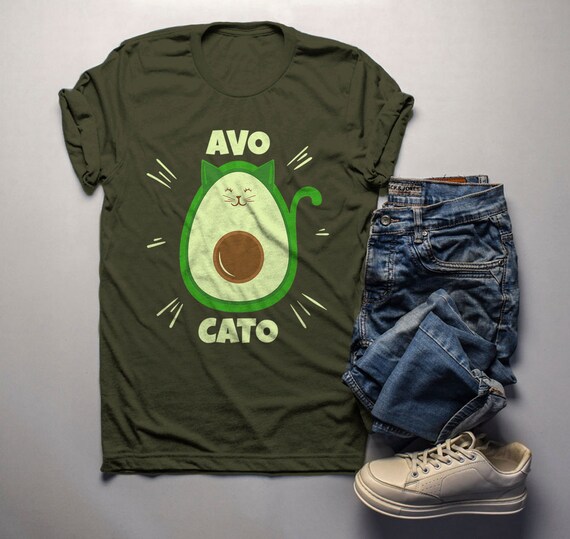 Men's Funny Cat T Shirt Avocato Shirt Avocado Graphic Tee Vegan Shirts Vegetarian