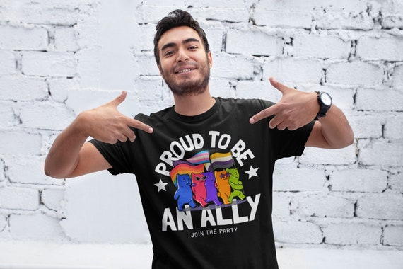 Men's Pride Ally Shirt LGBTQ T Shirt Support Proud Friend Cute Bears Join Party Shirts Inspirational LGBT Shirts Gay Trans Tee Man Unisex