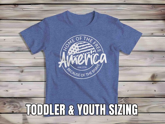 Kids Patriotic America Shirt Home Of Free TShirt Because Of Brave T-Shirt 4th July T Shirt Vintage Logo Americana Badge Youth Children Gift