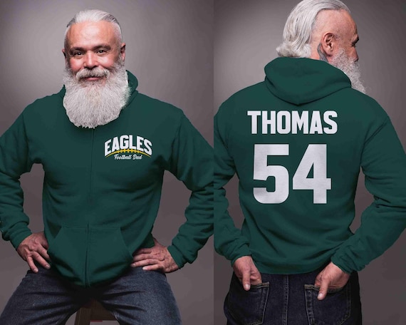 Men's Personalized Football Zip Up Hoodie Custom Player Senior Jersey Sweatshirt Hooded Zipper Dad Team Pride Custom Men's Fleece Gift Idea