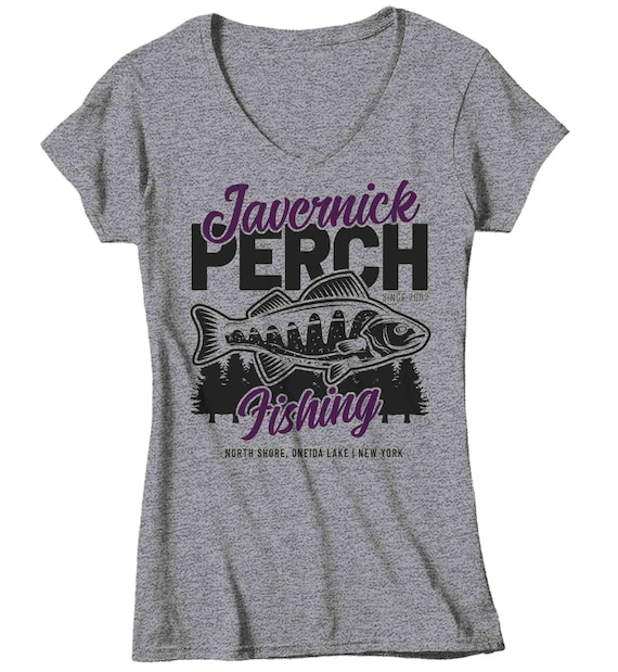 Women's Fishing T-Shirt Fisherman Perch Fishing Tee Shirt Custom Shirts Personalized Tee Ice Fish Trip Vacation Mother's Day Gift Ladies